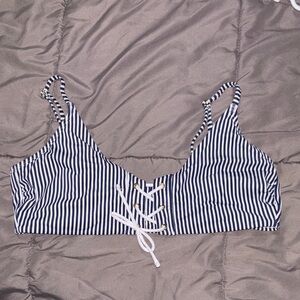 Xhilaration Navy and White Striped Lace-Up Bikini Top